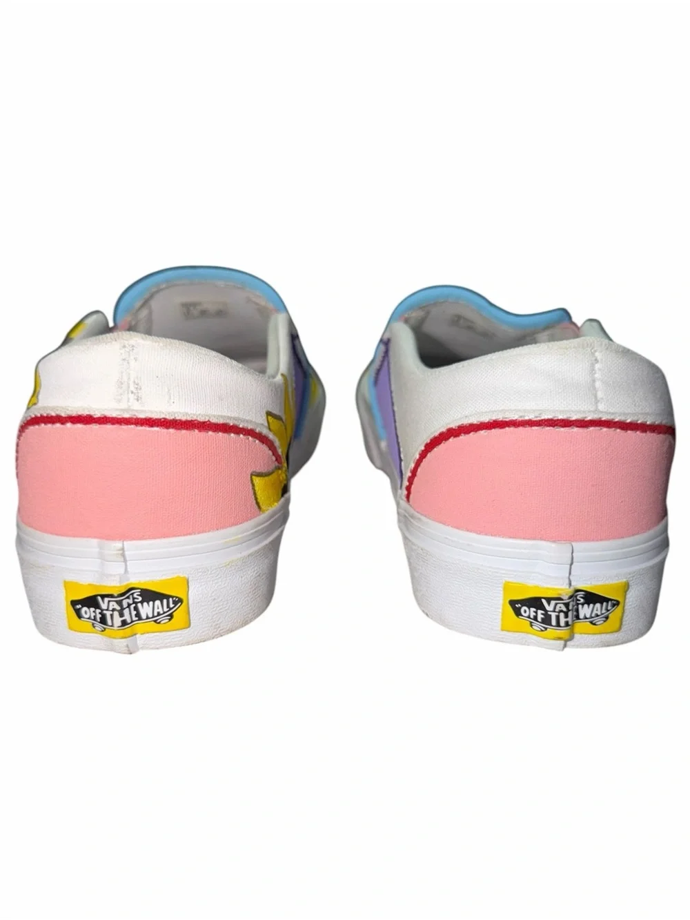 Vans Women’s White Custom Hand Painted Yellow Sunflower Slip-On Shoes 8.5